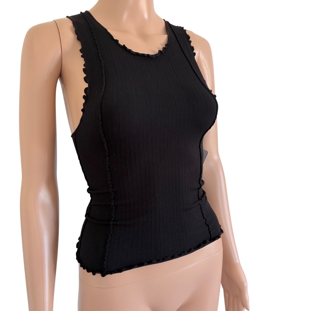 Intimately Free People Black Ribbed Lettuce Edge Tank Top XS/S NWT Minimalist